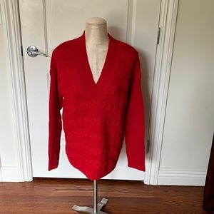 Jones New York Cable Knit Wool Blend V Neck Sweater New with tags